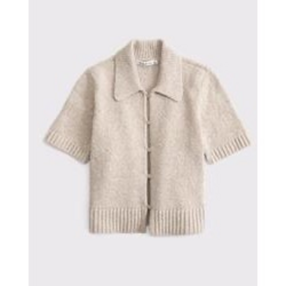Abercrombie Women's Short-Sleeve Collared Cardigan in Brown